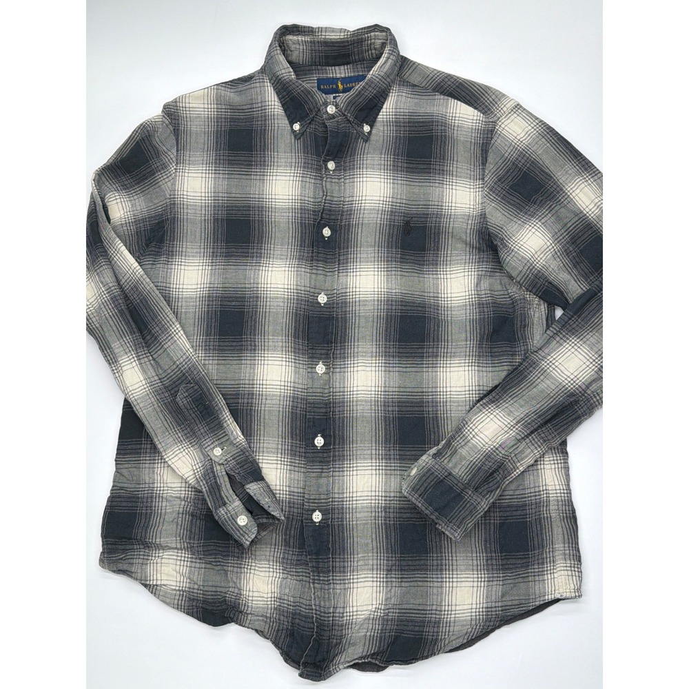 Polo Ralph Lauren Mens Classic Fit Plaid Button Down Shirt Grey Black White M